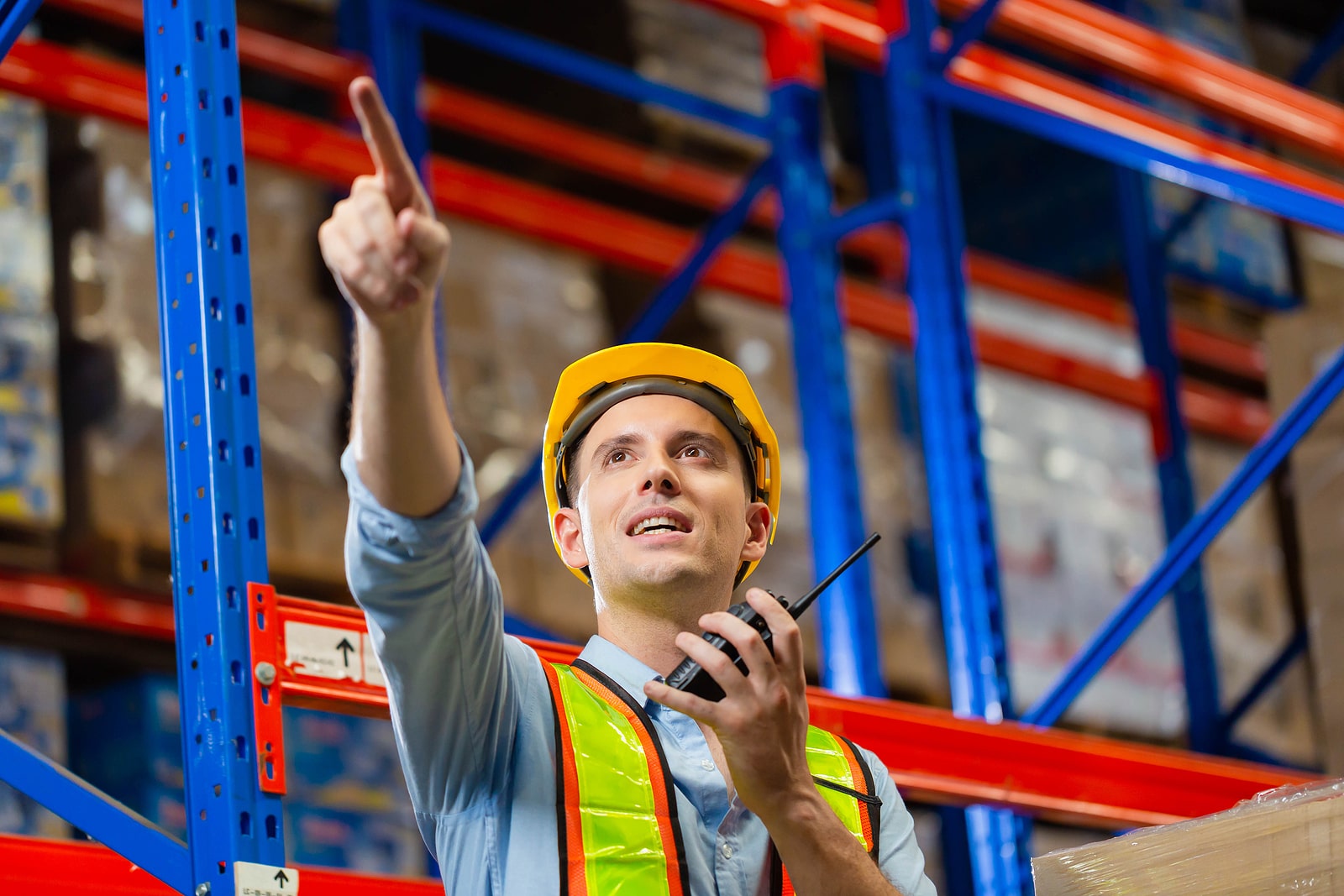 Image of a person working in a shipping and logistics warehouse