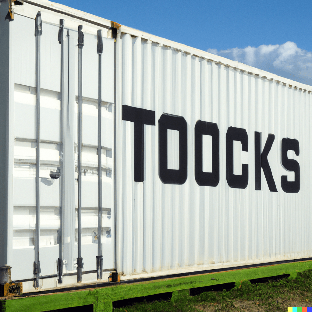 Image of a storage container outdoors in front of a blue sky.