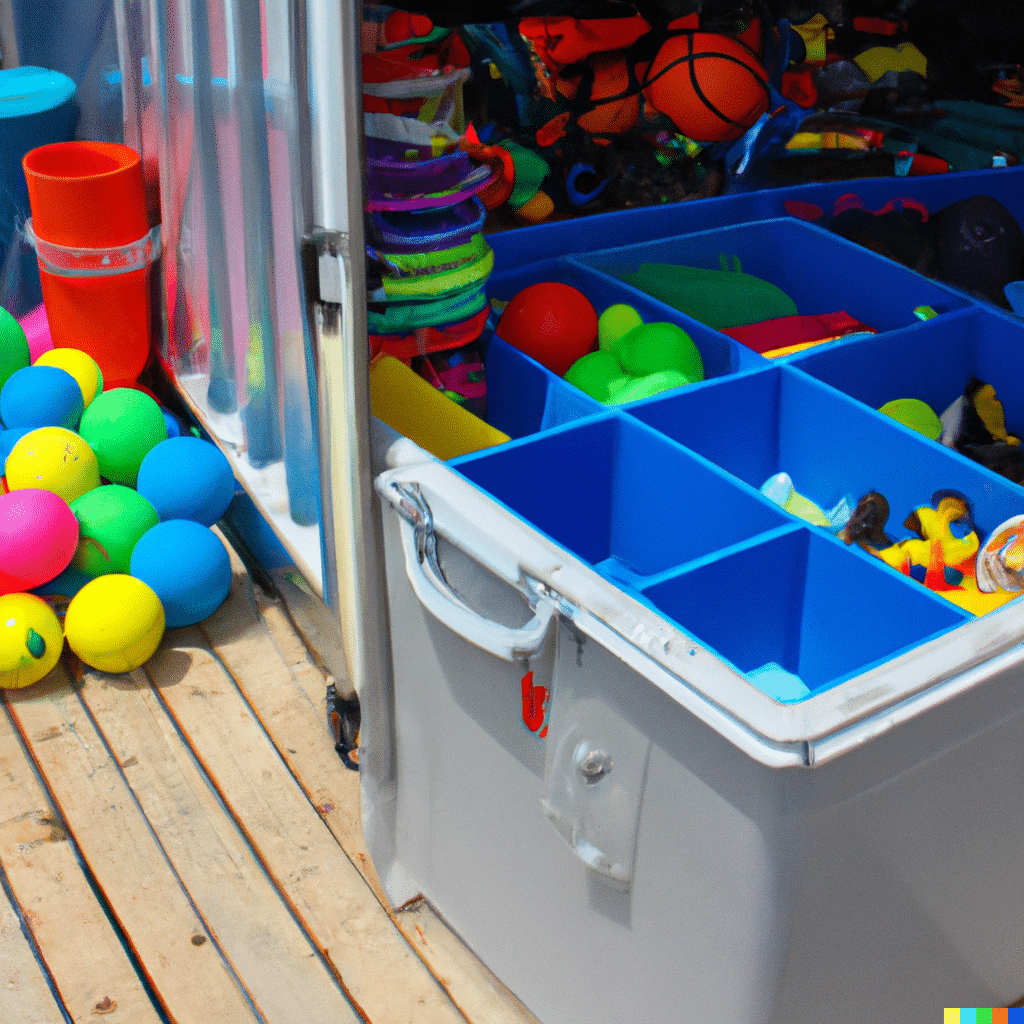 Image of a storage container with pool equipment stored inside