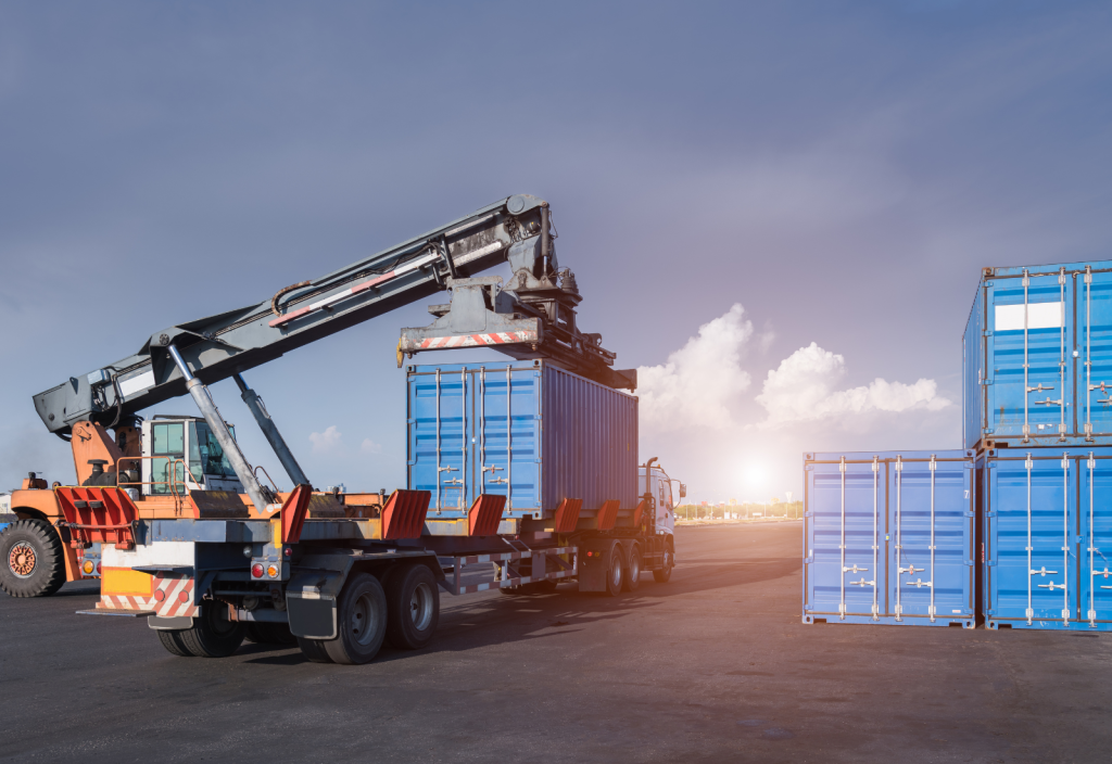 Image of a truck transporting storage containers