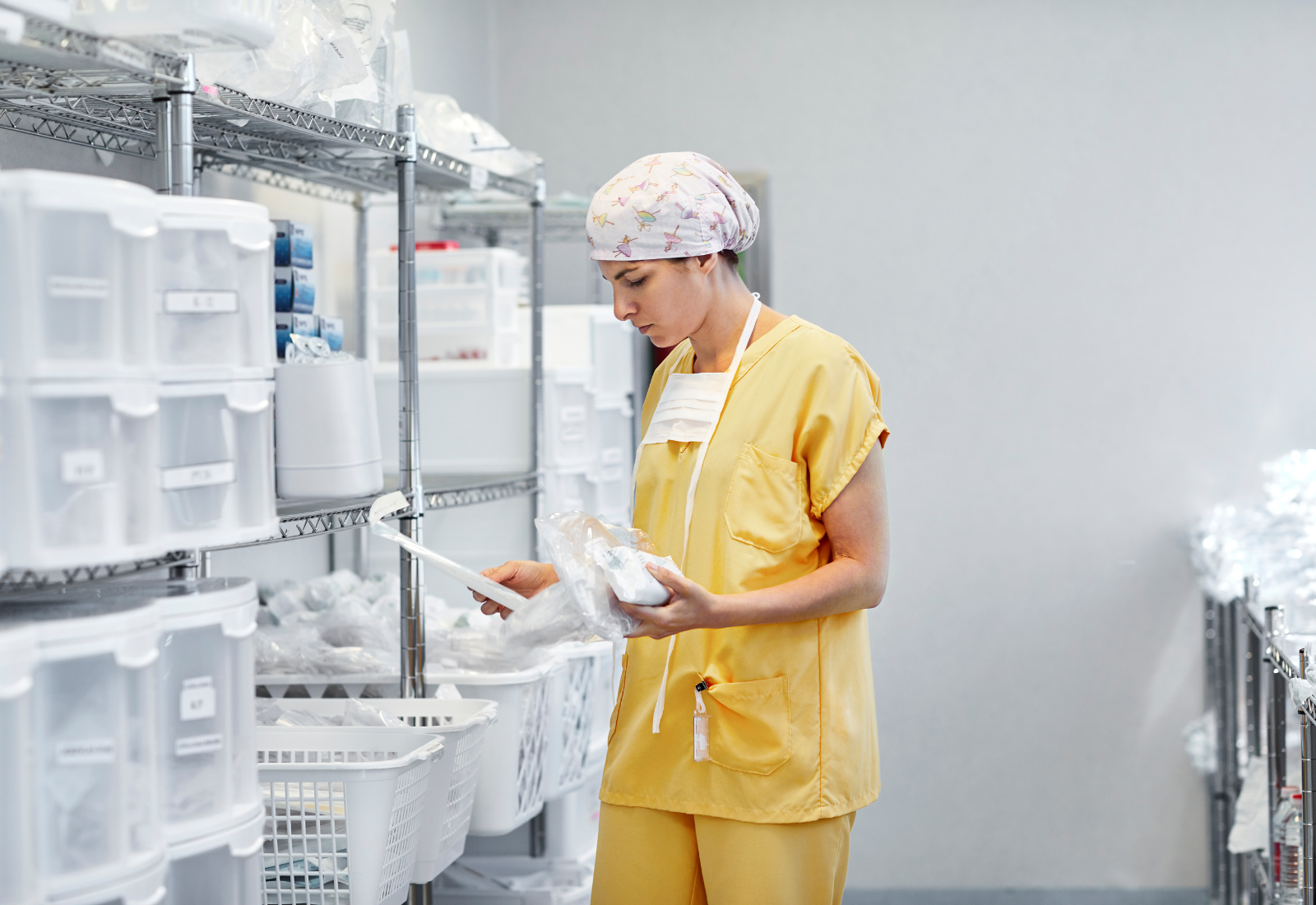 Image of a healthcare worker looking at materials