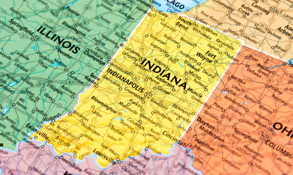 Indiana on a map