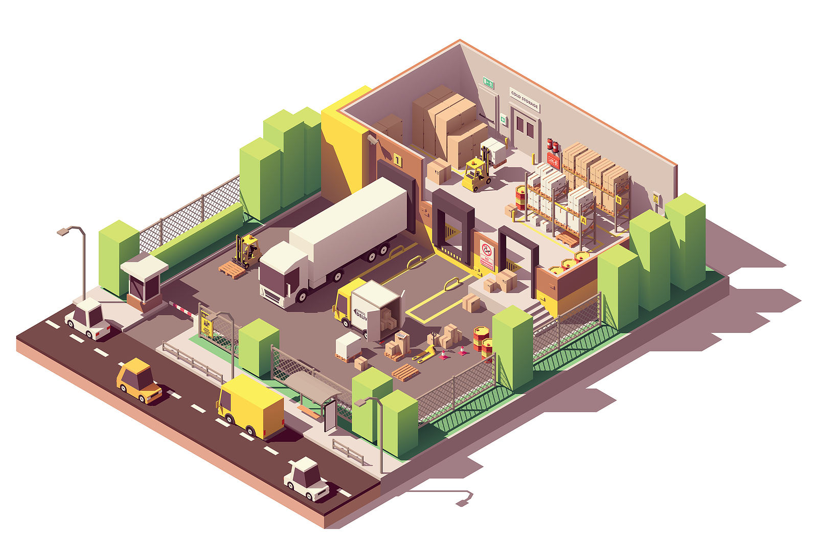 Vector Isometric Low Poly Warehouse Cross-section